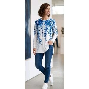 Ethereal Blue Wisteria Long Sleeve Tunic Top Women Med Watercolor Inspired Airy